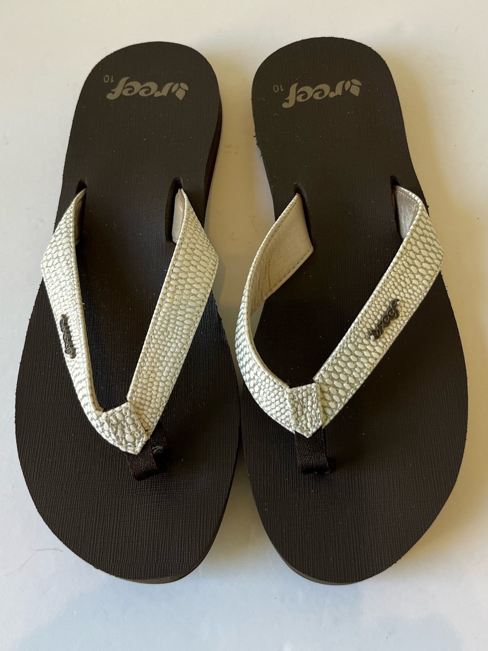 REEF STARGAZER FLIP FLOPS | BROWN & SILVER | SIZE: 10 | EUC